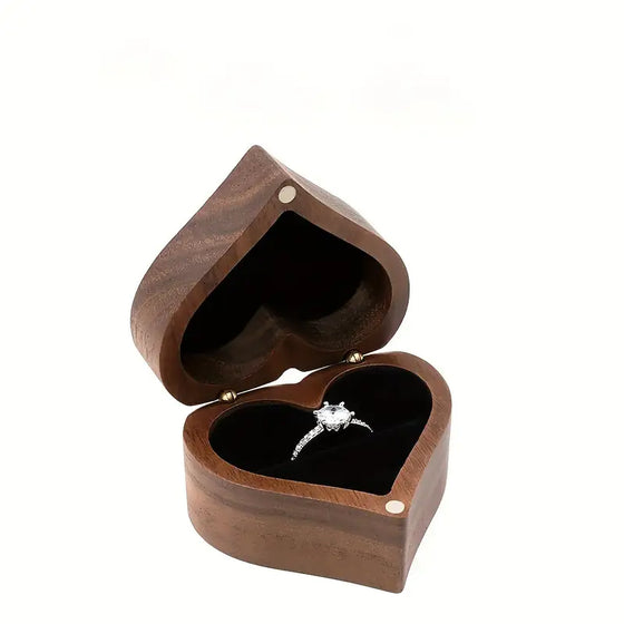 WOODEN HEART RING BOX